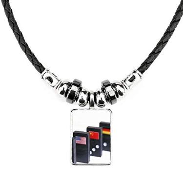 Imagem de DIYthinker Colar com bandeira de dados Pai Gow Colar de joias Torque de corda de couro