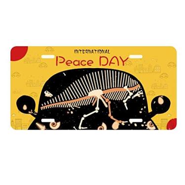 Imagem de DIYthinker Placa de licença com ossos de grama de dinossauro, etiqueta de decoração de carro, dia da paz
