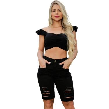 Imagem de Bermuda Feminino Sarja Darlook Rasgado Destroyed 3599