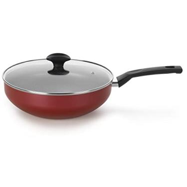 Imagem de Multiflon Frigideira Wok 28 Cm com Tampa Aluminio Anti Aderente Linha Amora Cor Vermelho Matte Mutiflon Resistente Durável e Saudável
