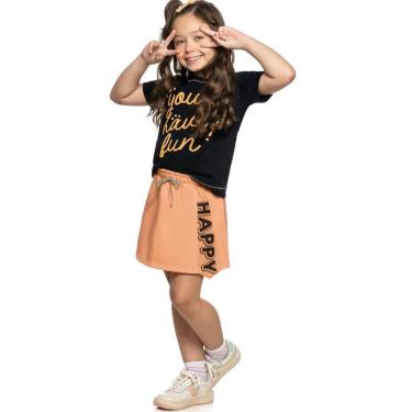 Imagem de Conjunto Infantil Verão Blusa e Saia Com Short Happy 2 peças Tam 4 a 14 - Angerô-Feminino