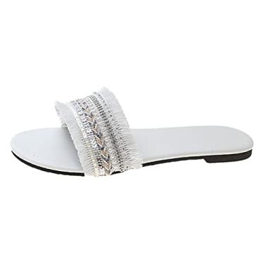 Imagem de Sandálias respiráveis de bico aberto para mulheres elegantes moda verão chinelos femininos tecido estilo étnico cor combinando luz casual (branco, 7)
