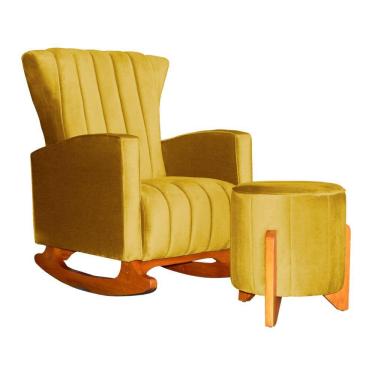 Imagem de Poltrona Com Balanço E Puff Melinda Veludo Amarelo Mz Decor