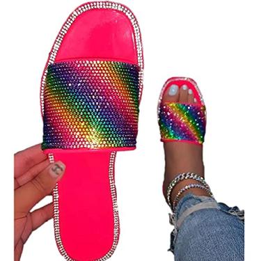 Imagem de Sandálias NICETOW Womens Glitter Bling Fancy Slide Flat Low Wedge Sparkle Sandálias Sapatos para Praia Verão Branco, Preto, Vermelho, Amarelo
