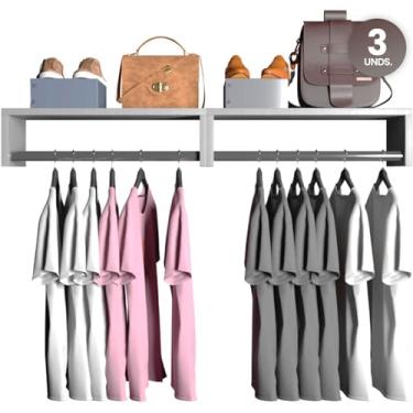 Imagem de ArtMovelar - Kit de 3 Cabideiros com Tampo e Lateral de Ferro - Kit de Tampo e Tubo para Cabideiro - Cabide em Madeira MDF, Organizadores de Roupas para Parede e Guarda-Roupas - Branco, 50x25x12