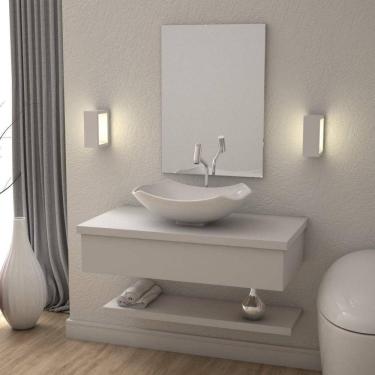 Imagem de Conjunto Bancada para Banheiro com Cuba Abaulada L42 e Prateleira Metrópole 805W Compace Branco Chess