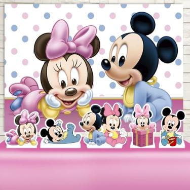 Imagem de Kit Decoração Festa de Aniversário Infantil Painel + Displays Chá Revelação Minnie e Mickey Baby