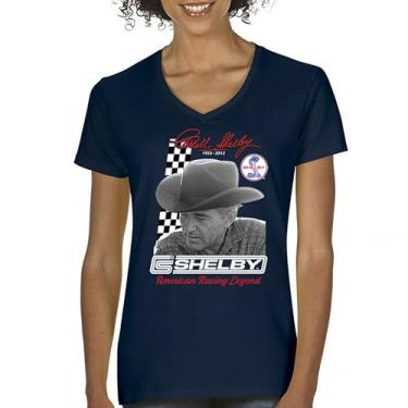 Imagem de Camiseta feminina Carroll Shelby com gola V GT500 Mustang Muscle Car American Racing Legend Lives Powered by Ford Tee, Azul marinho, P