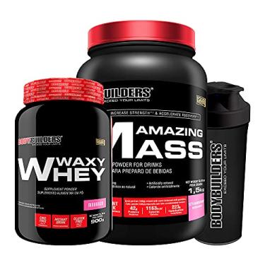 Imagem de KIT Waxy Whey 900g + Amazing Mass 1,5 kg + Coqueteleira - Bodybuilders Sabor Morango