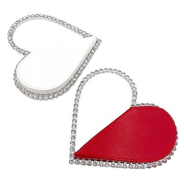 Imagem de WISFRUIT Linda bolsa clutch em formato de coração, bolsa feminina para festa de casamento com moldura de diamante de strass, Branco, One_size