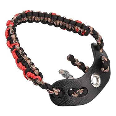 Imagem de SUNYA Alça de pulso com arco de tiro, alça de paracord 550 confortável na mão. Pala de couro de flor integral 100%, várias cores camufladas. Ajuste estabilizador de arco composto e recurvo. (Ingram-4)