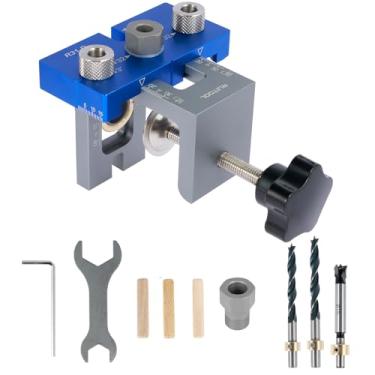 Imagem de Kit de gabarito de cavilha em liga de alumínio 3 em 1 guia de furo de perfuração gabarito localizador de perfuração preciso guia de posicionamento de punção com brocas de 8/10/15 mm e mangas de broca