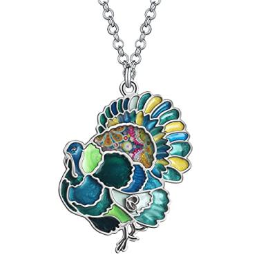 Imagem de RAIDIN Colar de peru fofo de liga de esmalte para mulheres, meninas, pingente de frango, joias, presentes para Natal, acessório de feriado, Medium, Zinco, Sem Pedra Preciosa