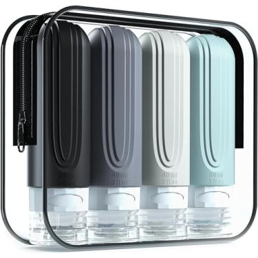 Imagem de Kit 4 Frascos Potes Silicone Viagem 90ml Aprovado TSA Creme Shampoo Condicionador (Preto, Cinza e Verde)