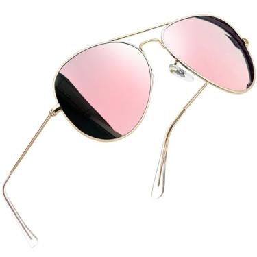 Imagem de Óculos de Sol Masculino e Feminino Polarizado Joopin Clássico Oval Estilo Militar Óculos de sol de Metal Armação para homens e mulheres UV400 Proteção (Rosa, Grande 62)