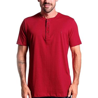Imagem de Camiseta Ralph Lauren Masculina Henley Custom Slim Fit Mono Icon Vermelha-Masculino