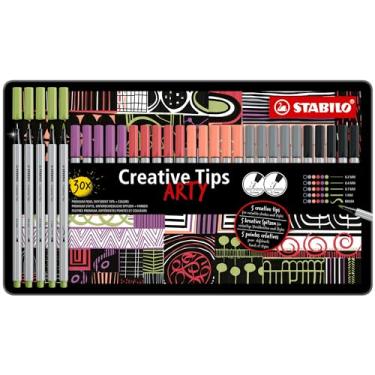 Imagem de Canetas Multipontas – STABILO Creative Tips ARTY – Estojo metálico com 30 unidades – Em 6 cores pastel