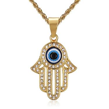 Imagem de Colar de aço inoxidável com pingente de proteção egípcia com contas de olho turco totalmente 3D totalmente 3D, corrente de 60 cm olho de Hórus na árvore da vida, joia egípcia presente