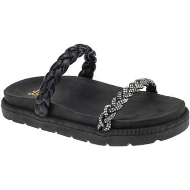 Imagem de Sandália Papete Feminina Birken Trançada com Strass Brilho Confortável Birk Lóris Shoes 24902 (Preto, BR, Adulto, Numérico, 40)