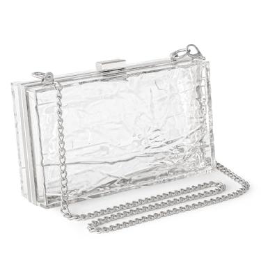 Imagem de WJCD Bolsa feminina transparente de acrílico para noite bolsa clutch transparente em forma de ondulação vintage para banquete, Prata