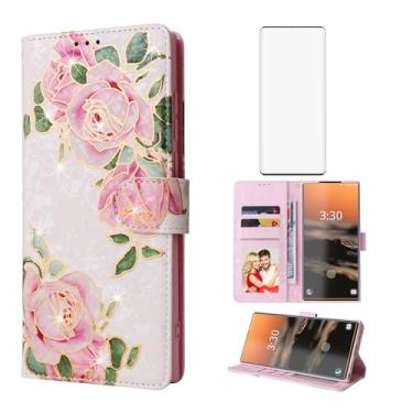 Imagem de Asuwish Capa de celular para Samsung Galaxy S23 Ultra 5G carteira celular com protetor de tela de vidro temperado porta-cartão de flor suporte para cartão S23Ultra 23S S 23 23Ultra 6,8 polegadas