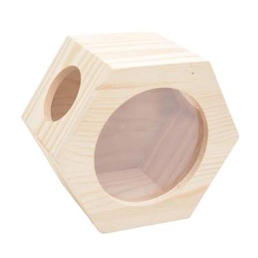 Imagem de Fenteer Casa de hamster de madeira, brinquedo de exploração, cabana, cama de dormir, caixa hexagonal para gerbils, ouriço, rato, cobaia, rato