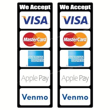 Imagem de (2 peças) Aceitamos cartão de crédito e serviço de pagamento móvel (20,3 x 6,9 cm) adesivos à prova d'água compatíveis com Visa, MasterCard, AmEx, (compatível com Apple Pay e Venmo)