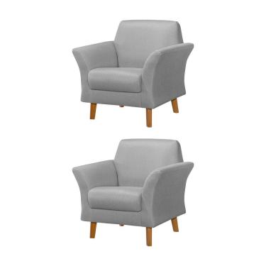 Imagem de Kit 2 Poltronas Retrô Pés em Madeira Maciça Jamaica Linho Cinza