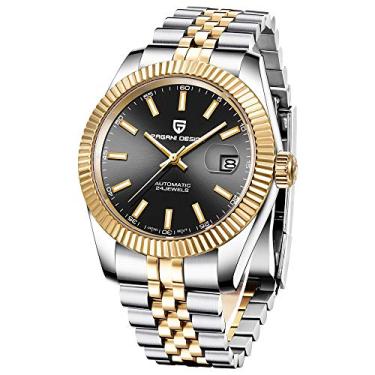 Imagem de Pagani Design Relógios masculinos automáticos de aço inoxidável para homens relógios de pulso mecânicos à prova d'água mostrador analógico digital Japão NH35A (ouro preto), Dourado,