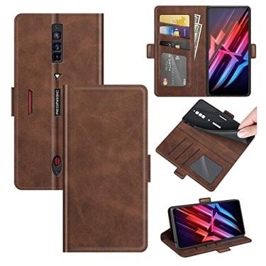 Imagem de Capa para ZTE Nubia Redmagic 6 Pro, carteira de couro PU premium estilo livro ímã capa de telefone flip dobrável com compartimentos para cartão para ZTE Nubia Red Magic 6 capa de telefone (marrom)