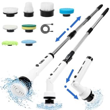 Imagem de Esfregão giratório elétrico – Escova de limpeza rotativa de banheiro sem fio 8 em 1 com cabo longo, limpador turbo à prova d'água de 2 velocidades e IPX7, ferramenta doméstica para chuveiro e piso de