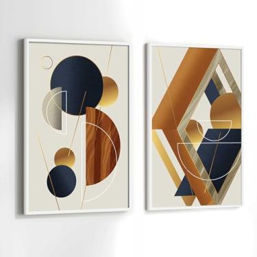 Imagem de Conjunto Quadros Decorativos com Moldura Abstrato Moderno Geometrico Kit 2 Quadros 90x60 Decoração