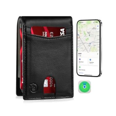 Imagem de Carteira masculina inteligente com rastreador, apenas com Find MY APP(IOS), carteiras de bolso frontal para homens, couro fino com 2 janelas para identidade, porta-cartão de crédito minimalista