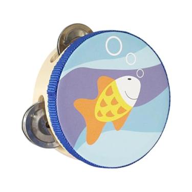 Imagem de Vaveren Pandeiro de mão de madeira tambor de mão musical brinquedo educativo pandeiro de fileiras duplas para jogos crianças crianças meninos meninas, Peixe, 10cm