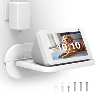 Imagem de HomeMount Suporte de parede Echo Show 5 - Suporte de casa inteligente com economia de espaço compatível com Google Nest Hub e alto-falantes portáteis e Show5 (1º, 2º e 3º) (prateleira média branca