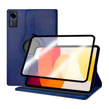 Imagem de Capa Capinha Case Giratória + Pelicula 9D Cerâmica Fosca Para Redmi Pad SE (Tela 11") - C7 COMPANY (Azul Marinho)