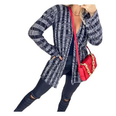 Imagem de Kimono Feminino Casaco Tricot Inverno Listrado Quente - EUC STORE, Pre