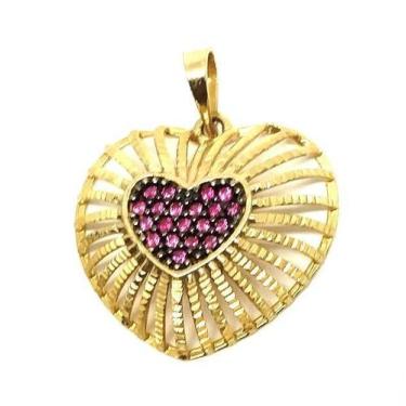 Imagem de Pingente de ouro 18k Coração Fofo Raiado - Elegancy Joias