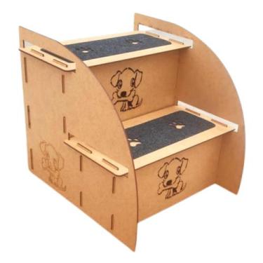 Imagem de Escada Pet Cachorro Gato Escadinha Cães Mdf + Porta Coleira - na