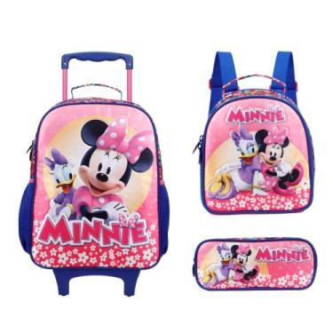 Imagem de Mochila de Rodinhas G com Alça + Lancheira + Estojo Duplo Minnie 2024 