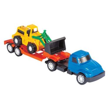 Imagem de Kit com 10 peças caminhão carreta com mini pá carregadeira - DIVERPLAS