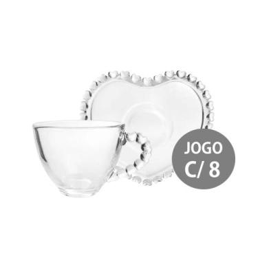 Imagem de Jogo 8 Xícaras de Café com Pires em Cristal Coração Cor Transparente L