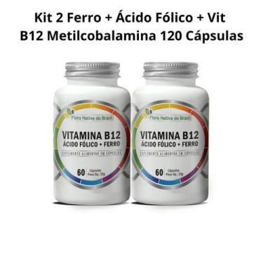 Imagem de 2x Ferro + Ácido Fólico + Vitamina B12 Metilcobalamina 100% Puro 120 C
