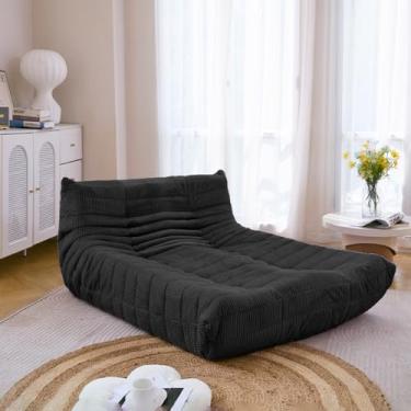 Imagem de N&V Espreguiçadeira Fireside, poltrona de chão sem braços de meados do século, poltrona macia de veludo cotelê premium, espreguiçadeira de espuma para sala de estar, quarto e escritório, preta