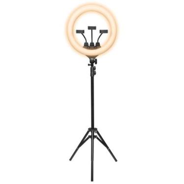 Imagem de Kit Ring Light LED 46cm com Tripé e Suporte Para 3 Celulares, 3 Tipos 