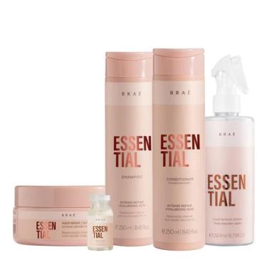 Imagem de Kit Braé Essential Shampoo Condicionador Máscara Fluido Reparador e Am