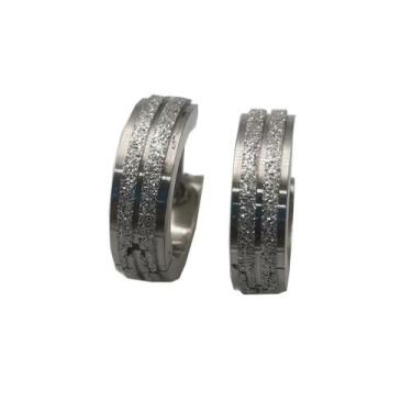 Imagem de Brinco Argola Aço Inox listras com brilho 1 par(2un) - sem, Cor de aço