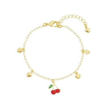 Imagem de Pulseira infantil Menina cereja banhado a ouro 18k - Crislu Joias e Pe