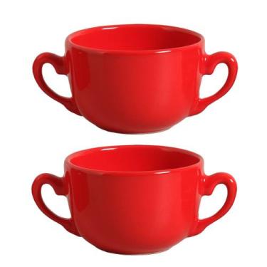 Imagem de Jogo 2 Consumes Xícara Duas Alças para Sopas Caldos Cumbuca Vermelho -