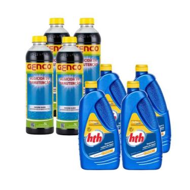 Imagem de Kit 4 Maxfloc Hth + 4 Algicida De Manutençao E Limpeza Piscina